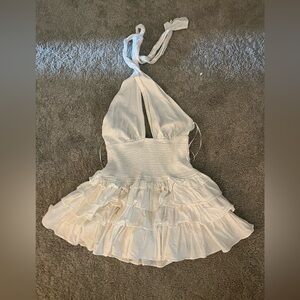 Loveshackfancy inspired cross neck white mini dress